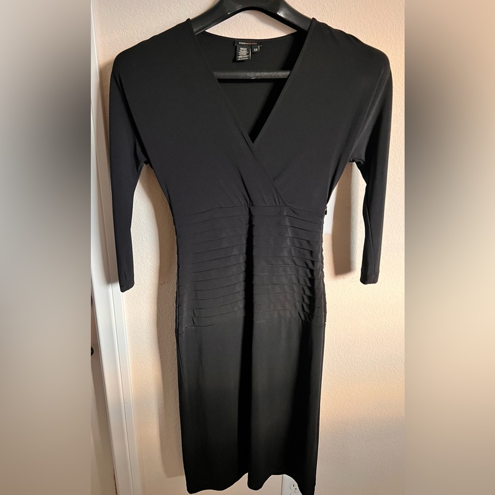 BCBG: Black Midi Dress with 3/4 Sleeve. Size XS